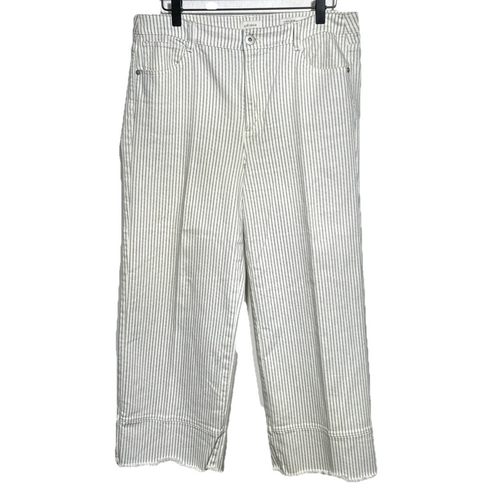 J.Jill Denim High Rise‎ Full-Leg Crops Ivory Textured Stripe Size 10 Beach